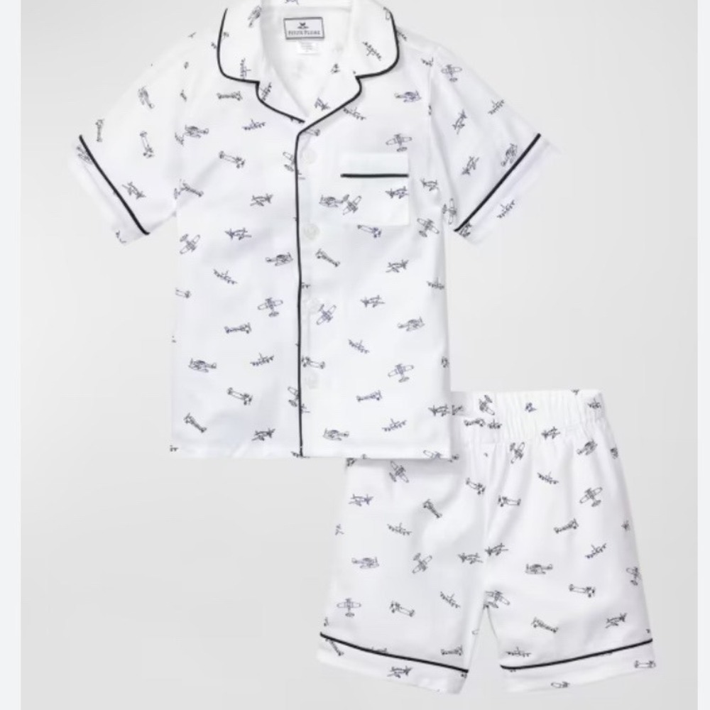 Petite Plume Boys Par Avion Airplane Short Pajama Set White Navy SSSPA102 Size 2